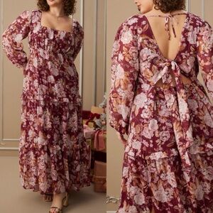 NWT ARULA Altar’D State Pink Floral Maxi Dress Long Sleeve Open Back Sequin XL X